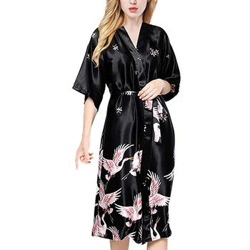 

Summer Women Faux Silk Sleeprobe Casual Long Embroidered Printed Sleepwear