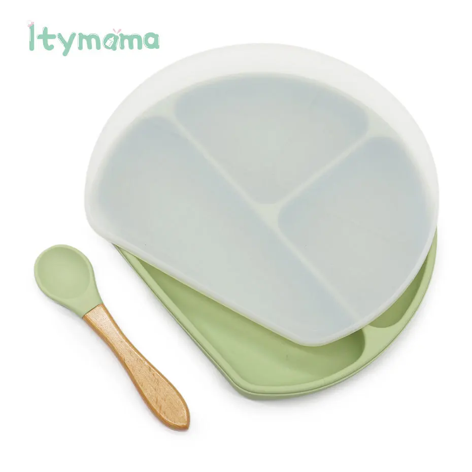 Baby Feeding Plate Food Grade Silicone Baby Plate BPA Free Infant Waterproof Kid Tableware Plate Children Dishes Sealed With Lid