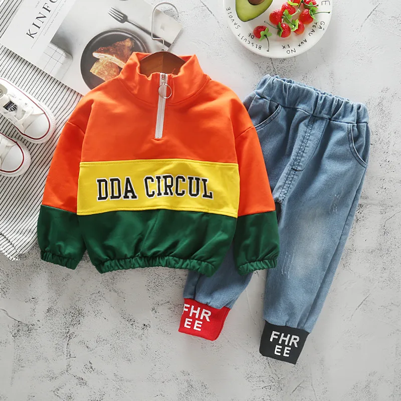 Комплект модной одежды, повседневный осенний комплект для малышей, Детская Спортивная толстовка с капюшоном и длинными рукавами для мальчиков, пальто, штаны Одежда для младенцев от 0 до 4 лет