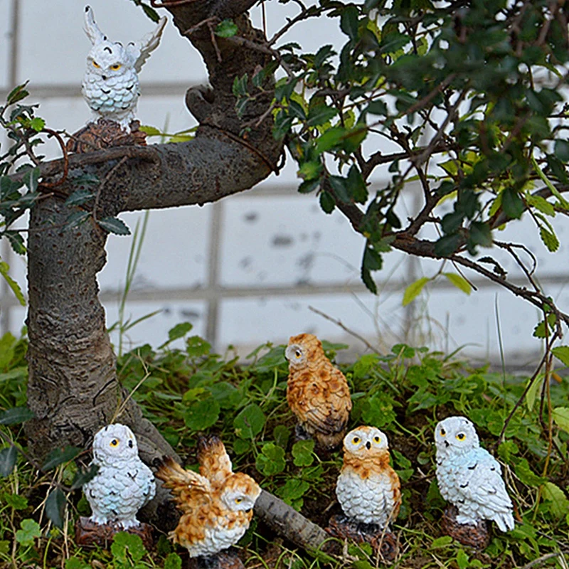 

Garden Statues Sculptures Owls Bonsai Pots Home Ornament Figurines Decoration Resin Miniatures Figurine Craft Terrarium Decor
