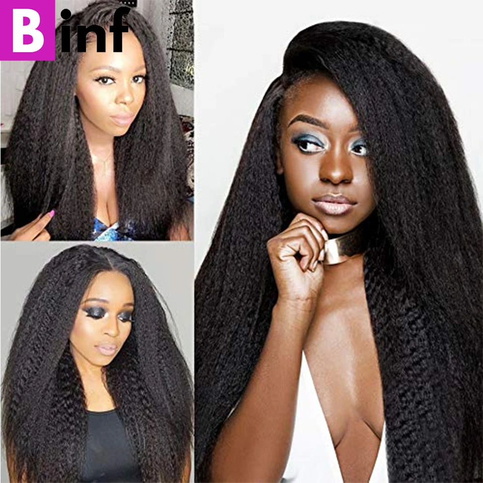 Kinky Straight Wig 13x4 Lace Front Human Hair Wig Pre Plucked With Baby Hair Human Hair Wigs Remy Yaki Lace Front Wig Color 1B