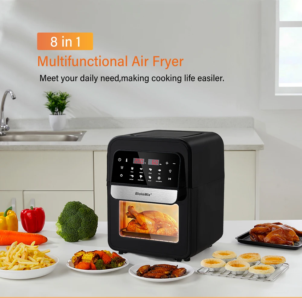 BioloMix 15L 1700W Dual Heating Air Fryer Toaster Rotisserie and Dehydrator  11-in-1 Countertop Stainless Steel Oven