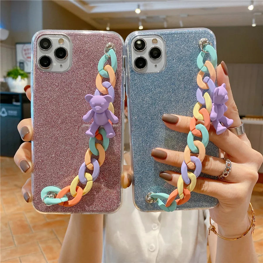 Чехол для iPhone 11 Pro Max 8 7 Plus 6 6s 5 чехол телефона блестящий кукольный медведь ремешок