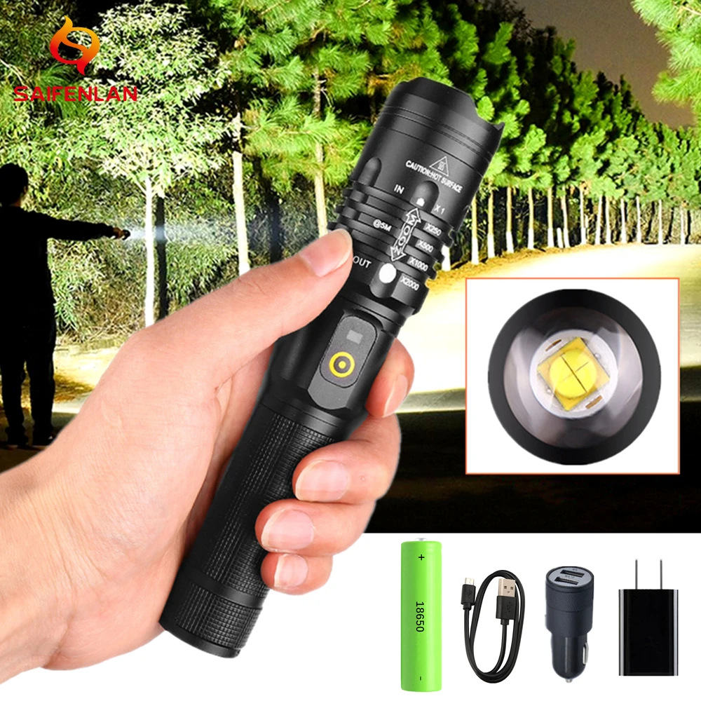 80000LM USB LED Flashlight XHP50 Rechargeable Waterproof Tactical Torch with 3 Modes Zoomable Handheld for Camping | Лампы и освещение