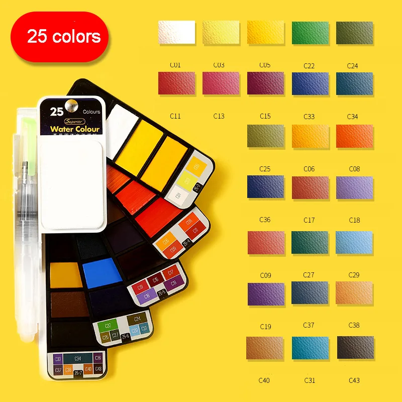 White (25 colors) 18/25/33/42 Цвета кисточек для рисования количество ручка твердотельный накопитель акварельные краски Рисование Живопись расходные материалы для художника для взрослых Студент Художественный набор - Цвет: White (25 colors)