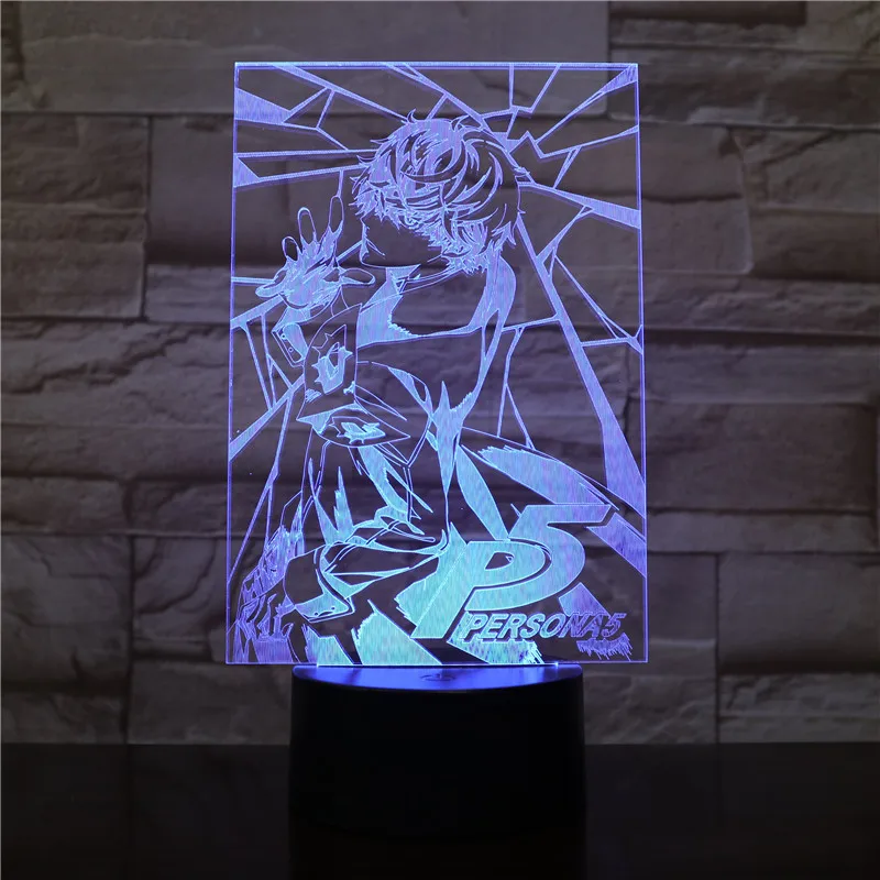 Ролевые игры P5 Persona 5 японский Акира Курусу Рисунок USB светодиодный 3d-ночник украшения для мальчиков, для малышей и детей постарше, футболка подарки настольная лампа 2451
