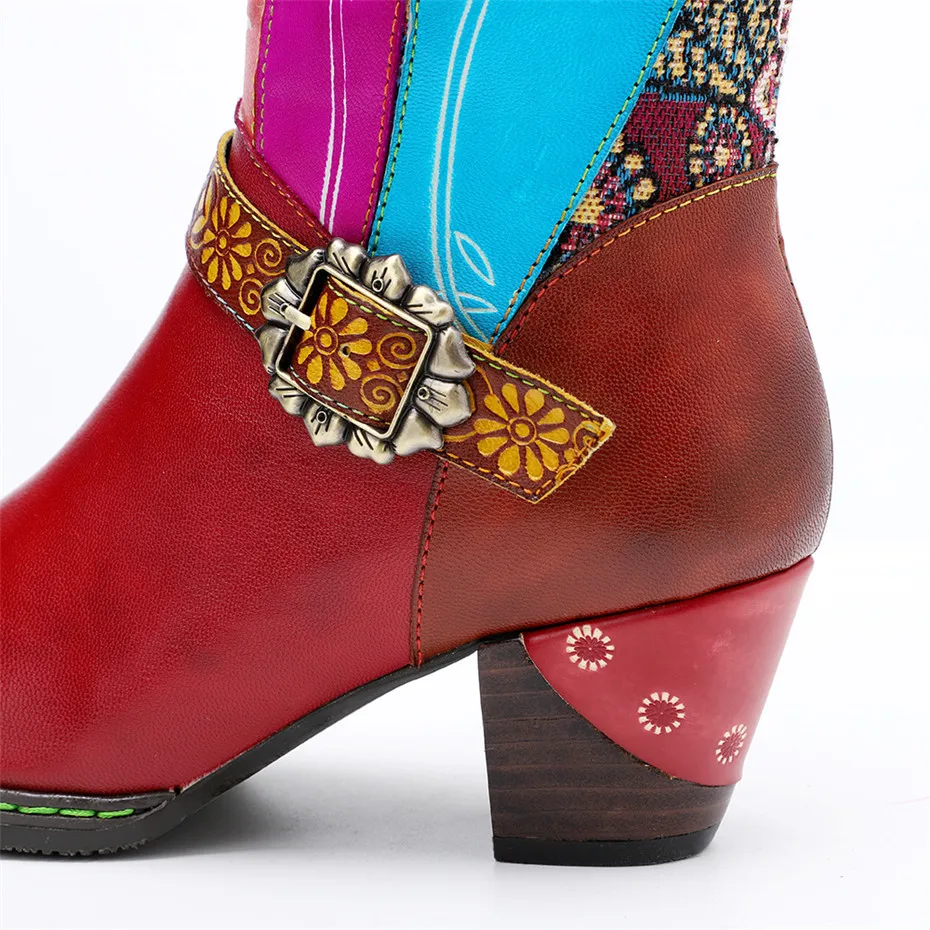 D Knight Luxury Boots Shoes Woman Retro Genuine Leather Casual Women's Knee High Boot Handmade Ethnic Female Western Cowboy Boot (15)