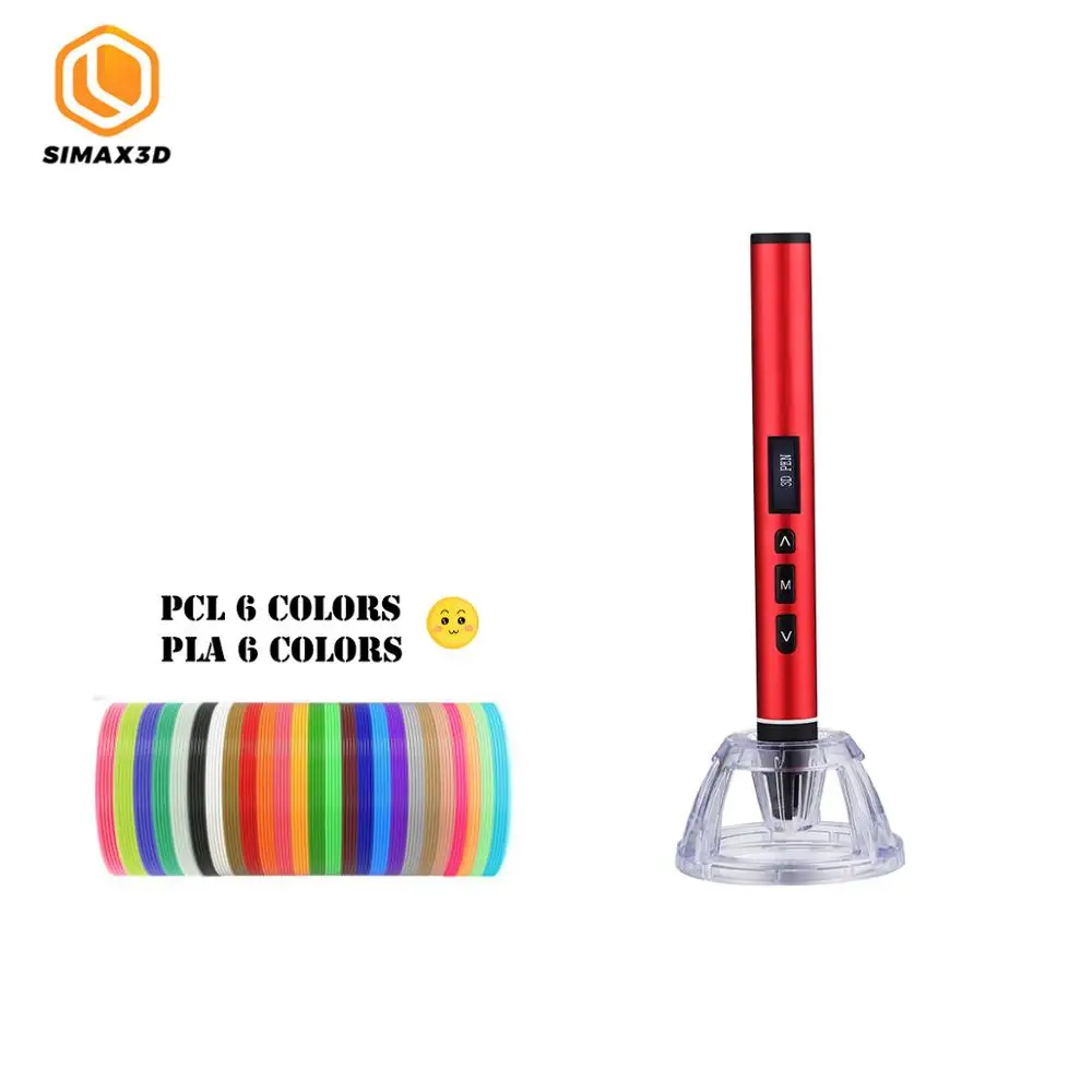 Red pen-12 colors SIMAX 3D печати ручек 12V 3D с карандашным рисунком Scribble ручки 120 м нити для детей детское образование инструменты для создания хобби игрушки - Цвет: Red pen-12 colors