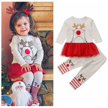

Xmas Baby Girl Clothing Sets Baby Girls Deer Print Tutu Dress +Long Pants Leggings 2pcs Outfits Toddler Kids Clothes Sets 0-4T