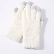 2021 Female Winter Warm Knitted Full Finger Gloves Men Solid Woolen Touch Screen Mittens Women Thick Warm Cycling Driving Gloves