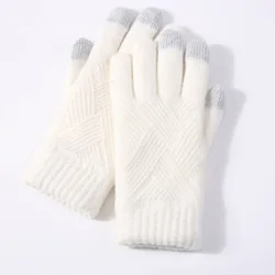 2021 Female Winter Warm Knitted Full Finger Gloves Men Solid Woolen Touch Screen Mittens Women Thick Warm Cycling Driving Gloves