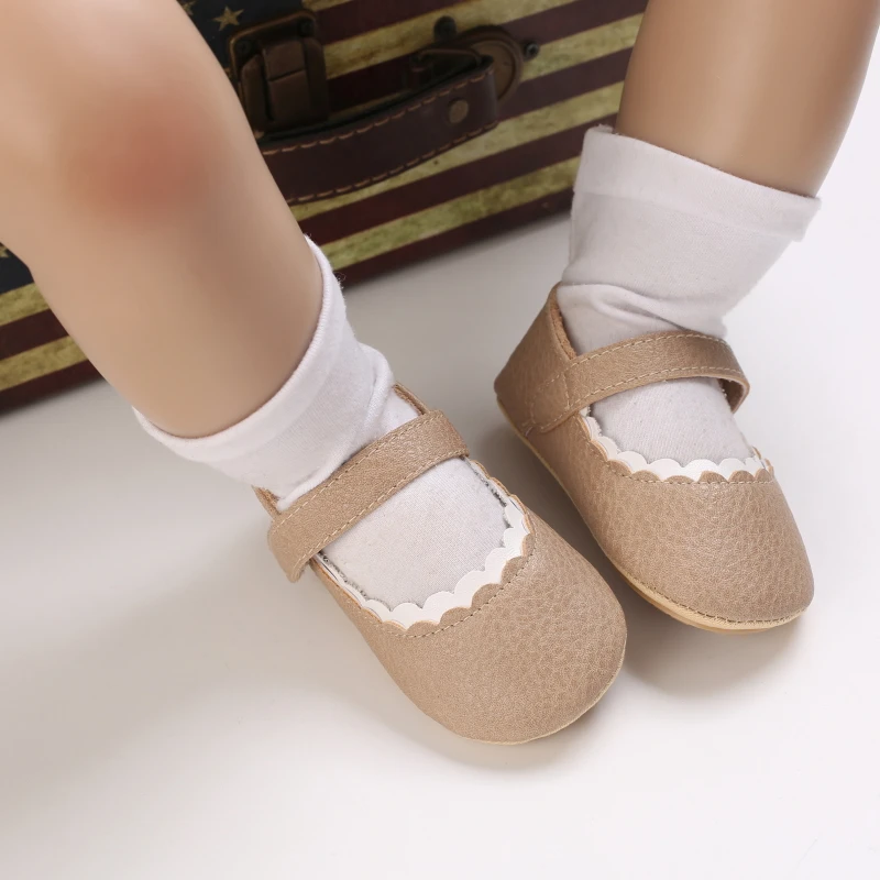 Infant Newborn Baby Girls Princess Non-Slip Floral Border Shoes Toddler Baby Soft PU Leather Prewalker Shoes Solid First Walkers