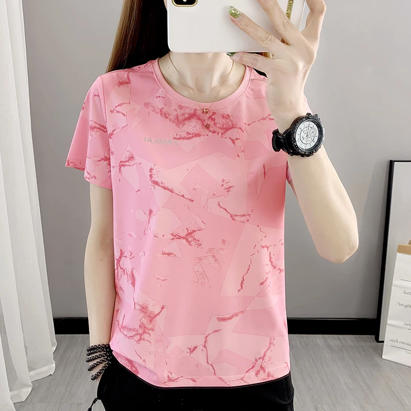 Sport T Shirt Hiking Quick Drying T-Shirt Outdoor Sport Climbing Camping Trekking Stretch Short Sleeves Ice Silk Breathable Round Neck Tops