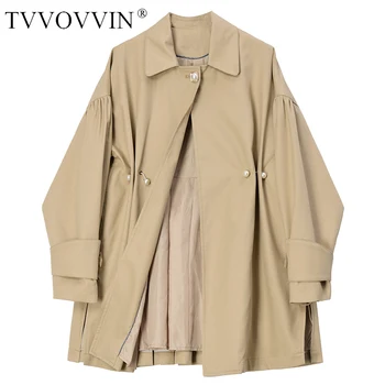 

Loose Loose Fit Khaki Pearl Pleated Split Big Size Jacket Lapel Long Sleeve Women Coat Fashion Tide Spring 2020 2NMZ