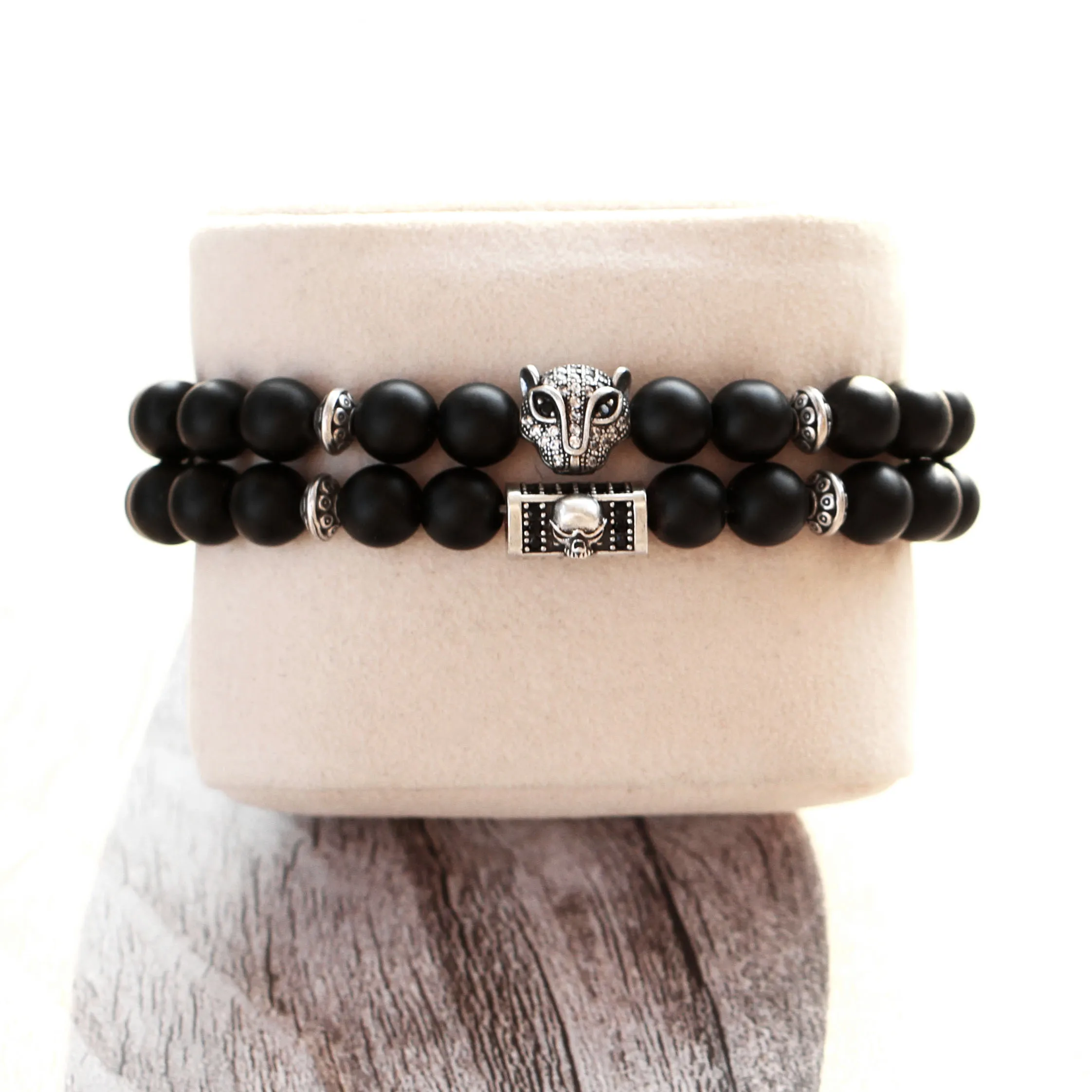 skull bracelet 4 2 шт./компл. Корона Череп Браслет Для мужчин Для женщин классический Винтаж Стиль матовые бусины камень Homme Подвеска на браслет в виде якоря для пары ювелирные изделия - Окраска металла: skull bracelet 4