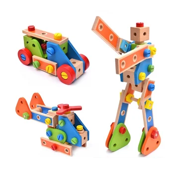 

70pcs Wooden Cartoon Nut Combination Geometric Puzzle Toy Children Hands-on Disassembly And Disassembly Educational For Kids