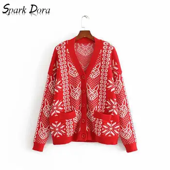 

SparkDora Women's New Loose Mid-length Sweater Cardigan Women's Knit Geometric Pattern Coat 2019 Women's Sweater Women Cardigan