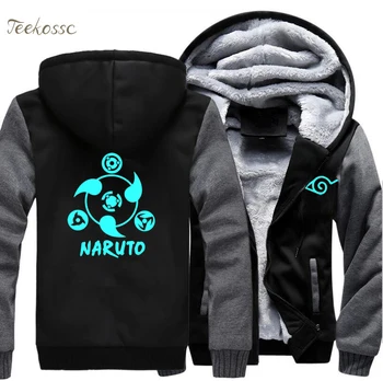 

Japanese Anime Naruto Jackets Night Lights Luminous Men 2018 Winter Warm Mens Sweatshirt Zipper High Quality Hoodies Hoodie Coat