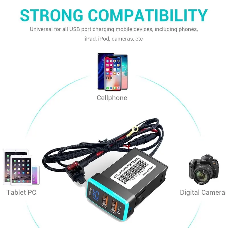 DualUSBPortsQC30CarChargerPhoneQuickChargePDADVRAdapter