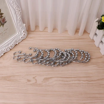 

12Pcs Stainless Steel Double Hook Polished Nickel Gliding Shower Curtain Rings 67JB