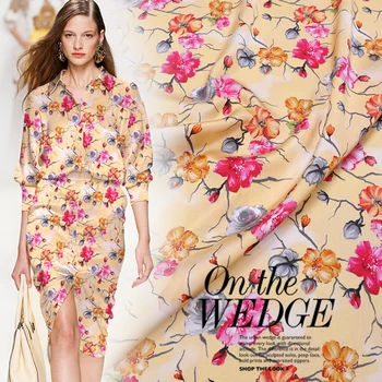 

Spring & Summer Digital Printed Stretch Satin Cheongsam 93%Silk 7%spandex Charmeuse Fabric for Dress Diy Sewing Free Shipping