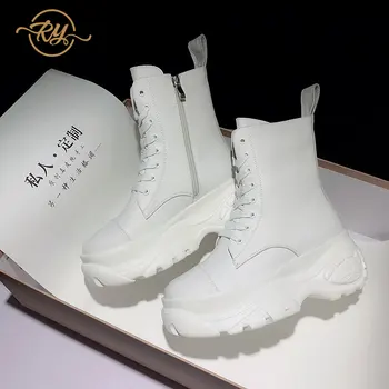 

RY-RELAA European fashion boots 2020 autumn new European and American style Genuine Leather women's boots ins tide