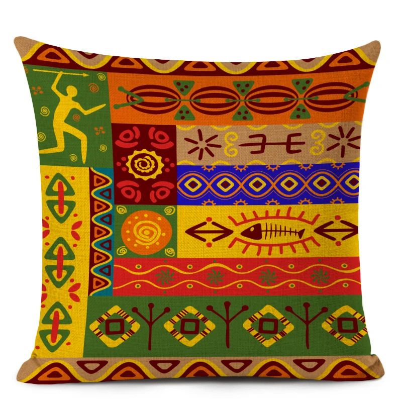 Чехол для подушки в этническом стиле, Африканский этнический геометрический узор, декоративная наволочка, льняная наволочка для дивана, домашний декор