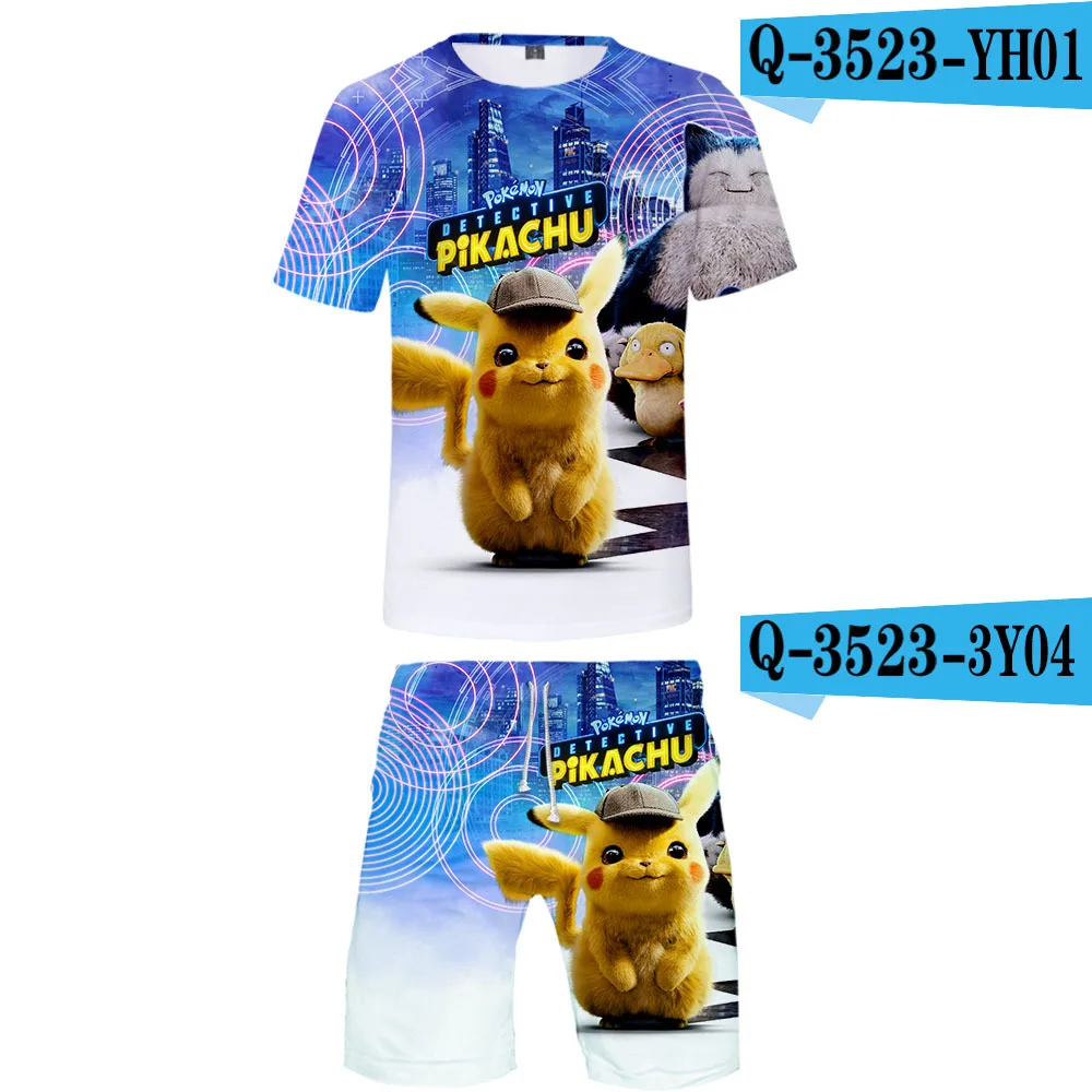 Z&Y 4-20Y Newest Pokemon Go Detective Pikachu 3D Print Leisure Boys Clothing Sets New Round Collar T-shirt and Short Pants