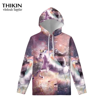 

THIKIN Pretty Unicorn and Sloth Hoodies Sweatshirt Women Warm Clothing Custom Pattern Men Pullovers 2019 New Arrival Streetwear