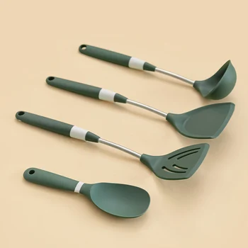 

Green Silicone Simple Cooking Pots Set Eco Friendly Modern Art Non Stick Cookware Set Conjuntos De Panela Home Decoration EC50TZ