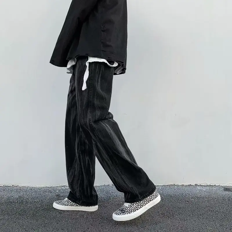ICCLEK High Street Tie-Dye Jeans Men's Autumn Straight Loose Casual Street Hip Hop Pants Mens Jeans  Straight Leg Jeans