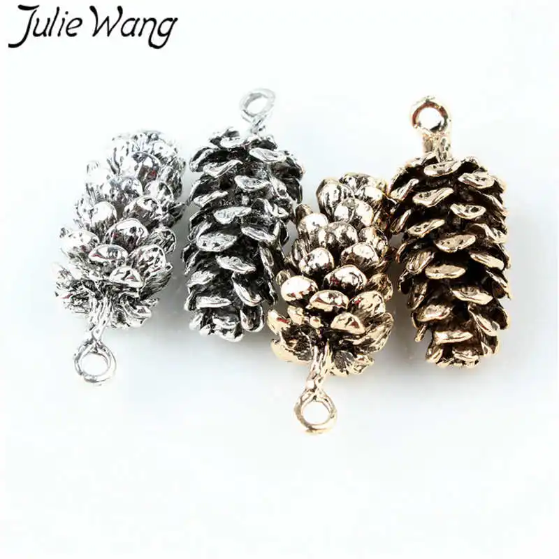 Julie Wang 10 шт. сплав сосновый конус Подвески Античное золото серебро для ожерелья подвеска комплектующие Ювелирных изделий изготовление металлических аксессуаров