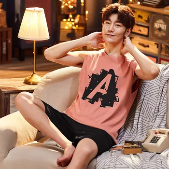

Summer Men Sleeveless Pajamas Summer Pure Cotton Set Summer Men's Thin Loose Plus-sized Vest Tracksuit Men