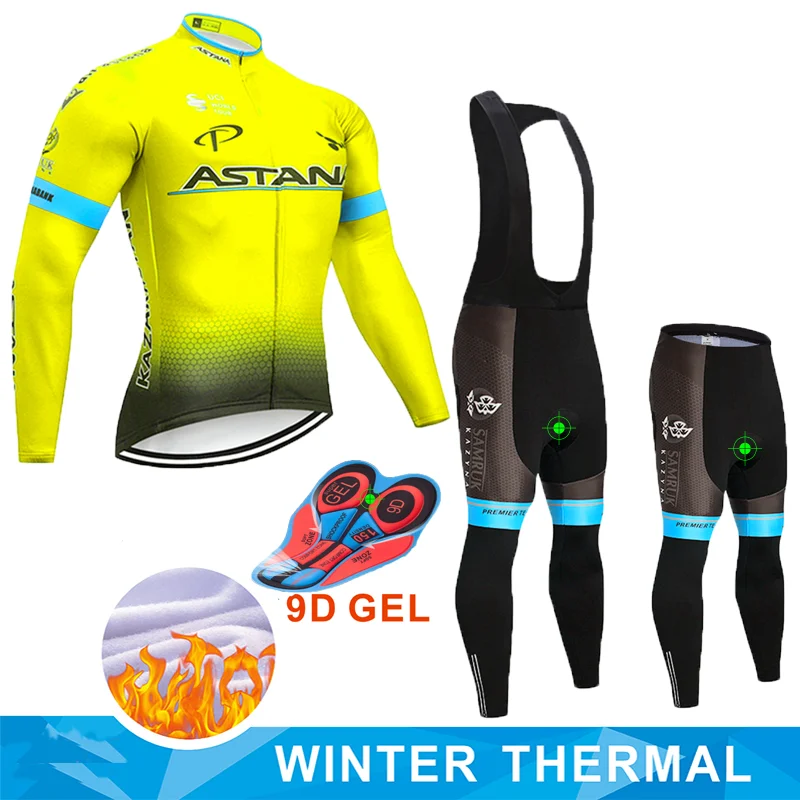 

2019 ASTANA Cycling jersey pro team winter thermal fleece Long Sleeve Set Maillot Ropa Ciclismo Hombre invierno Bike clothing