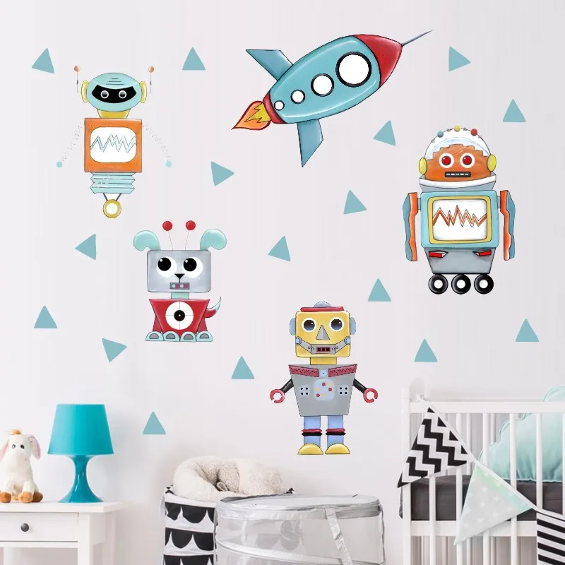 DIY ракета робот декор для комнаты мальчика стены стикер мультяшка картинки для детей комнаты наклейки на стену Настенная роспись художественный плакат