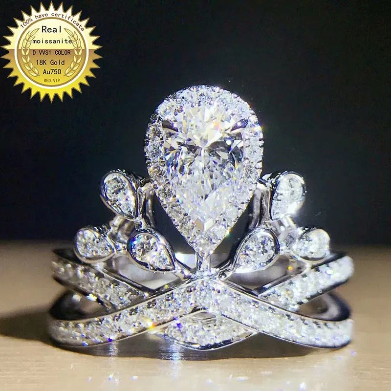 

100% 18 К Золотое кольцо 2ct D VVS moissanite кольцо обручальное & Свадебные украшения с сертификатом 0021