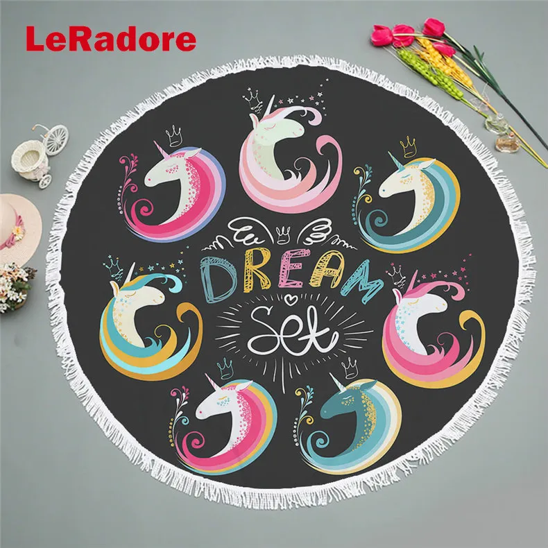 Quick-Dry Roundie Unicorn Beach Towel for Girls Microfiber Soft Blanket Throw 59in Terry with Tassels Oversized |
