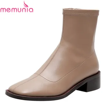 

MEMUNIA 2020 NEW arrival fashion women boots comfortable med heels square toe ankle boots autumn winter solid color ladies shoes