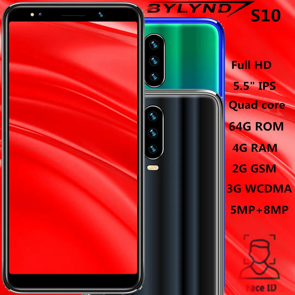 

S10 smartphones Quad core 5.5" 18:9 4GRAM 64G ROM 5MP+8MP Front/back camera Android mobile phones WCDMA face ID unlocked celular