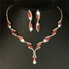Drop Shipping Silver Plated Royal Red Crystal Wedding Jewelry Sets for Women Leaf Long Necklace Earrings Bridal Jewelry Sets ► Photo 2/6