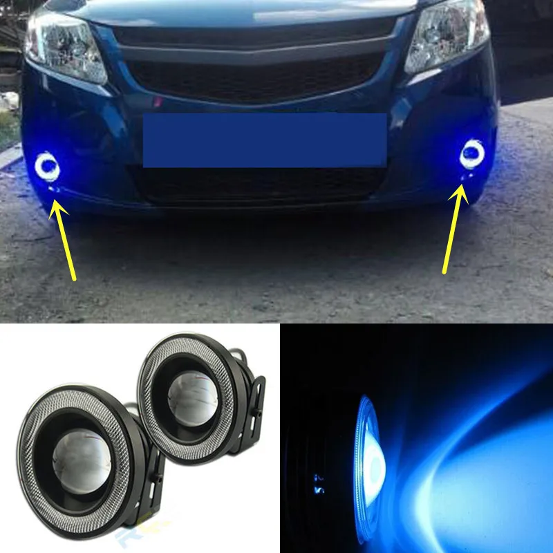 2 шт. 64 мм Автомобильный внедорожник Angel Eye COB Blue Halo Кольцо светодиодный проектор DRL Объектив противотуманная фара модификация автомобиля аксессуары для автомобиля