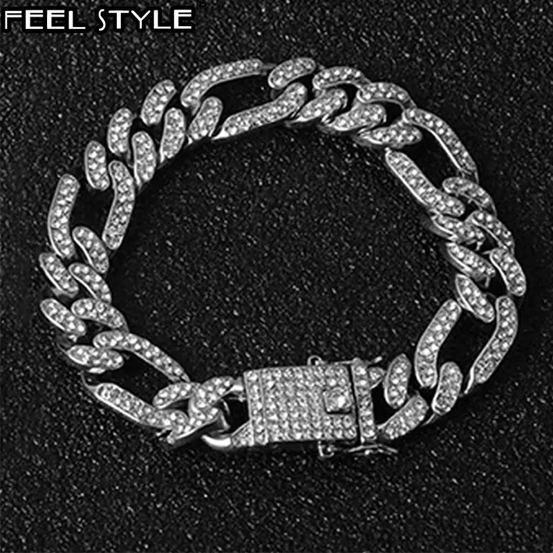 Bling Iced Out полный Кристальный проложить мужской браслет золотого цвета застежки