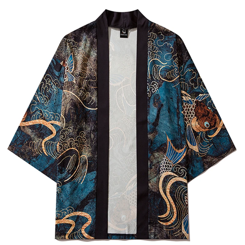 Cardigan Shirt Haori Women Traditional Carp Print Kimono Women Japanese Samurai Yukata Female Men Asian Clothes Kimono Pants Set
