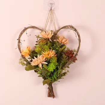 

Heart-shaped Thanksgiving Artificial Flowers Autumn Chrysanthemum Home Decorative Garland Wall Hanging Fake Chrysanthemum