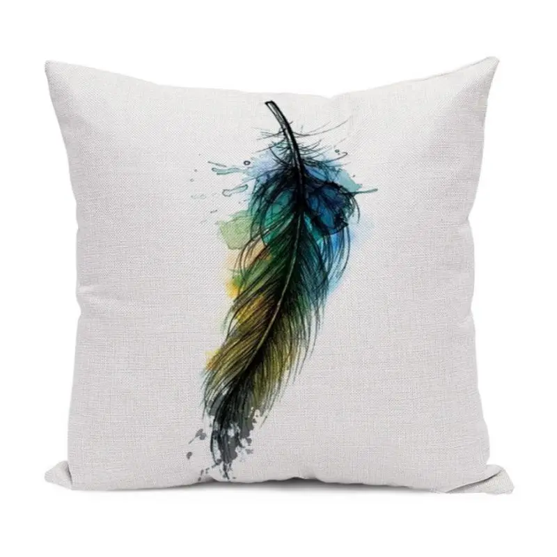 Pillow Case 45*45 Feather Flower Painting Linen Throw Pillowcases Simple Modern Cushion Office Back Cushion Core-less - Цвет: D