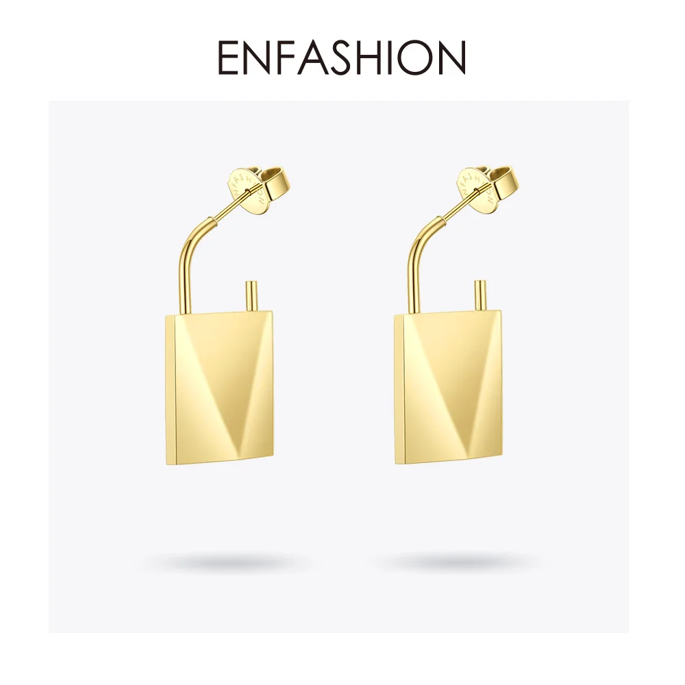 ENFASHION панк серьги-гвоздики с большим замком для женщин, золотые серьги из нержавеющей стали, модные ювелирные изделия, Прямая поставка, серьги E1125