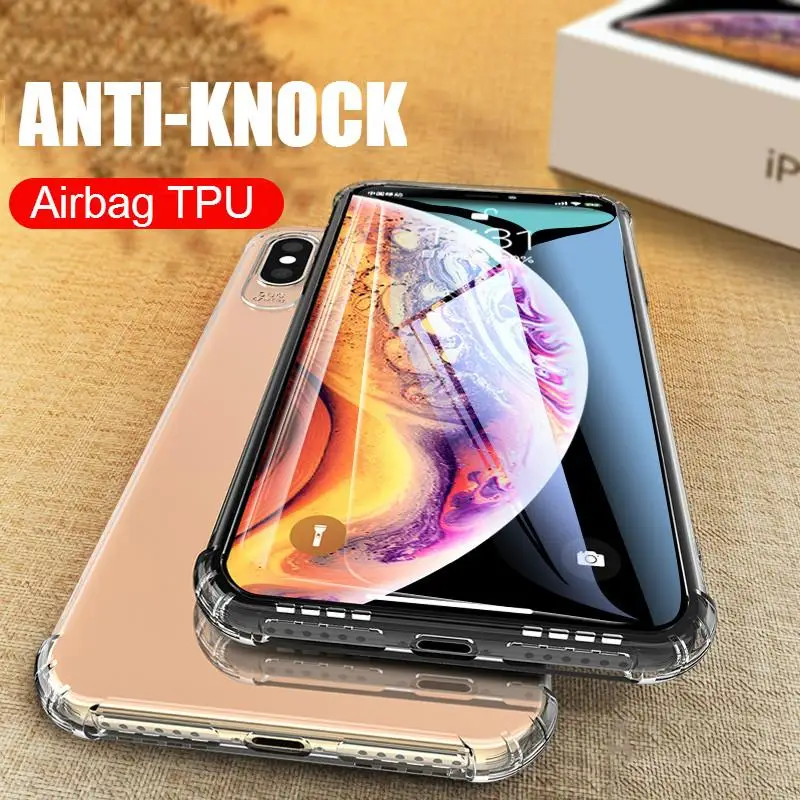 Прозрачный чехол Ani-knock для iPhone 11 Pro Max X XS Max XR четыре угловые подушки безопасности Силиконовый ТПУ чехол для телефона iPhone 6 6S 7 8 Plus