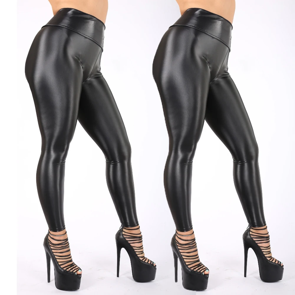Womens Faux Leather Leggings High Waist Stretchy Push Up Pencil Pants Skinny AM 