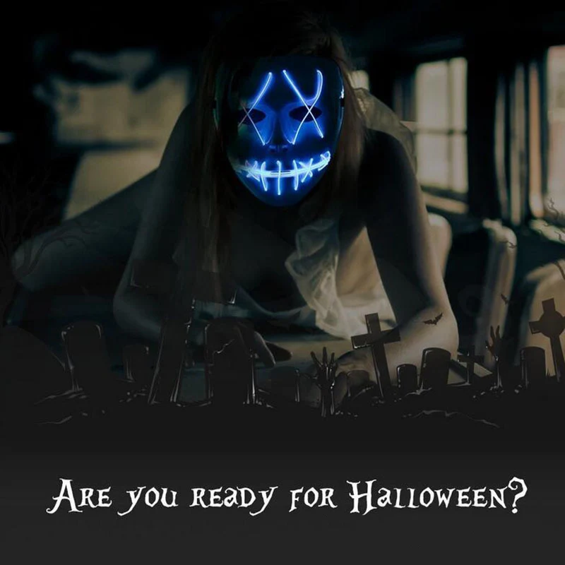 

Horror Halloween EL Mask Full Face Mascara Led Light Up Skull Masquerade Cosplay Mask Glow In The Dark Scary Flash Party Favor