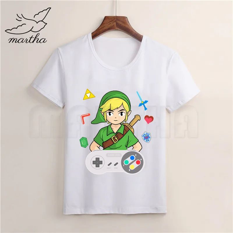 Детский пульт Mario/Pacman/Zelda Link; футболка с героями мультфильмов; детская забавная футболка; детские летние белые топы; одежда для малышей